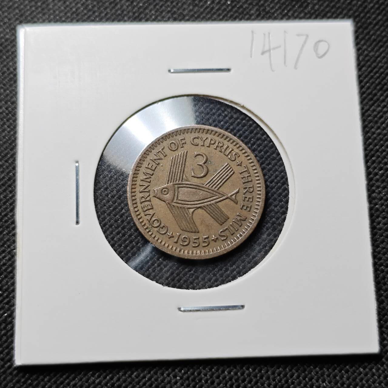 KK钱币收藏小铺  第414期 2月预留时间 周末发货 1955塞浦路斯3米尔 