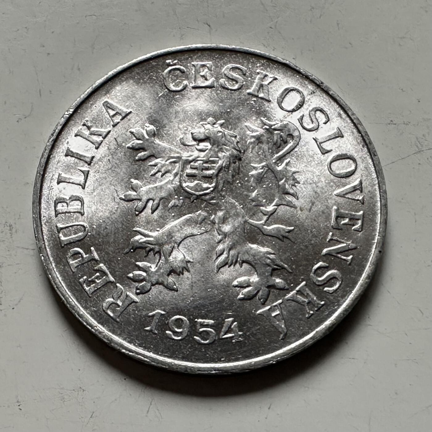 🌹外币初藏🌹🐯2026年第36场   每周二四六晚8️⃣点 接代拍 捷克斯洛伐克共和国 1954年 5赫勒 无框狮