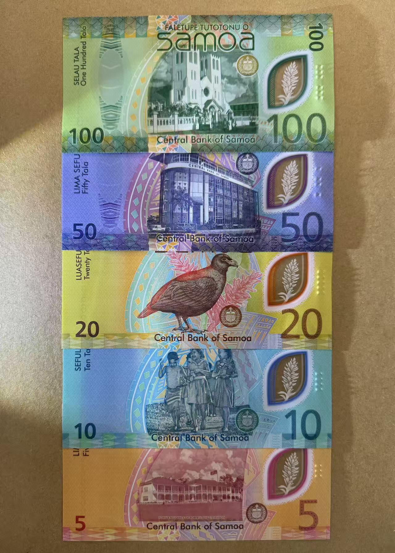 【Blue Auction】世界纸币精拍第802期——18级TOP拍卖/信誉/品质/专业/高效💫 【一组5张首发冠 568全同小号】萨摩亚 新版5-100塔拉 全新UNC