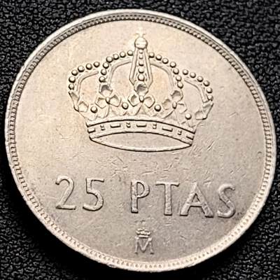 泉币菌-第218场-拍品多 请提前出价 - 1984 西班牙 25比塞塔 皇冠 直径26.5mm