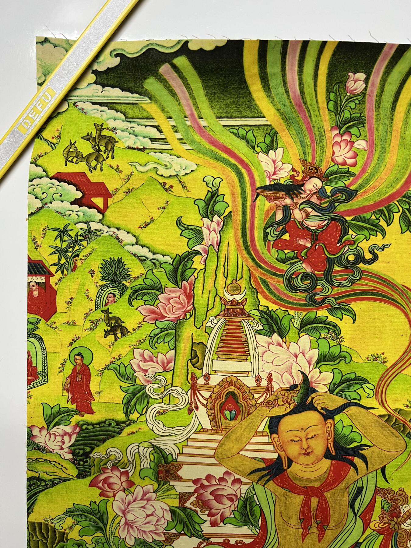 零元拍：唐卡装饰艺术复制画 （非原画）做旧工艺 名稱：妙音天女 规格：41✖️71 