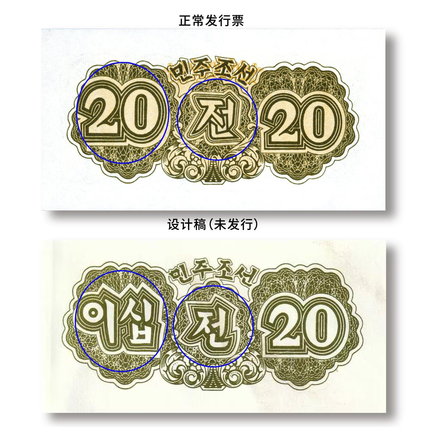 朝鲜1947年-第一版纸币20钱（背面）未发行版样票设计稿苏联印刷TQG 53