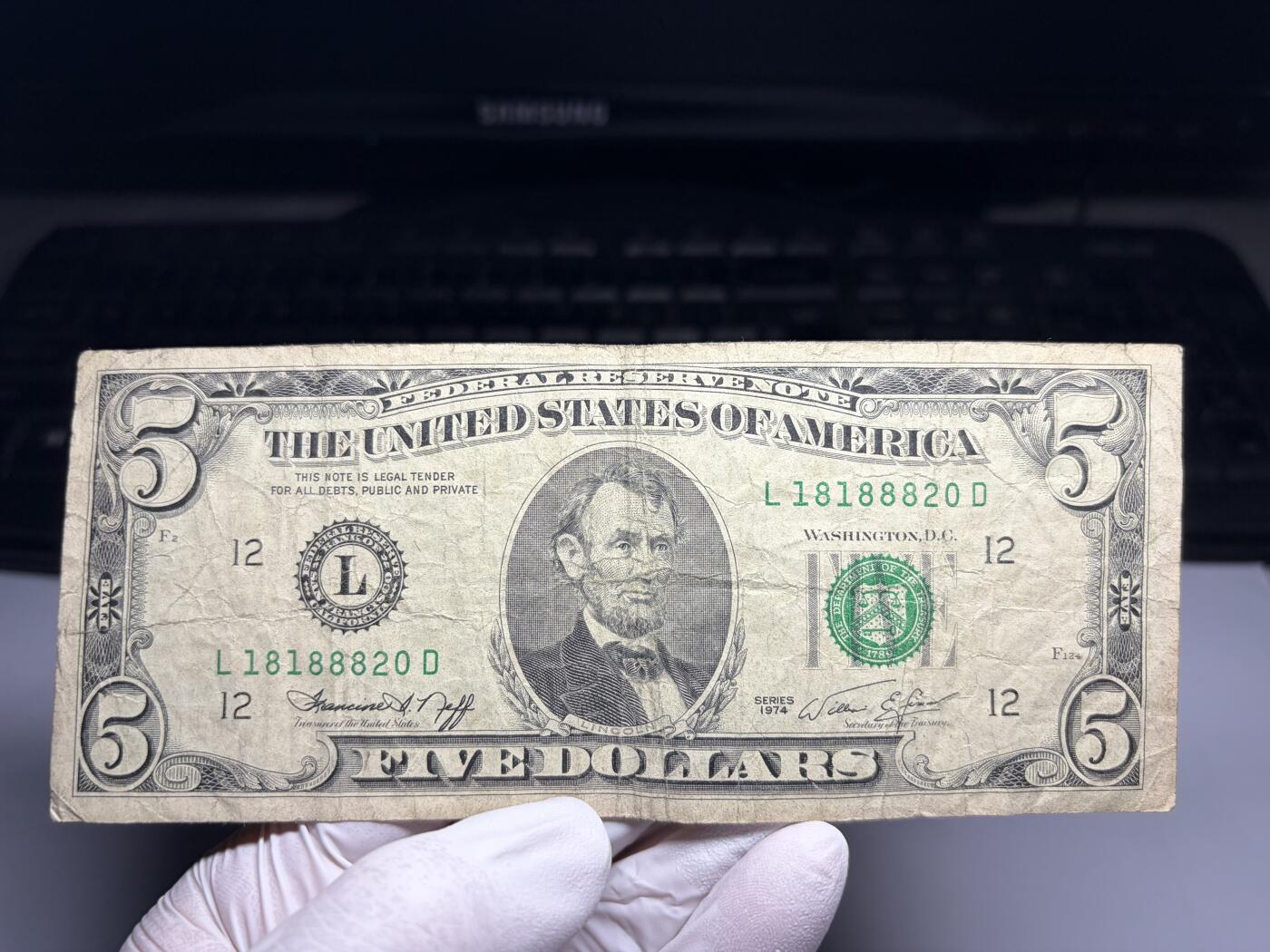 2026年集古藏今外币拍卖第三期-第10场—（总第320拍-纸币专场），本期拍完结算一次，发货时间2-3天，休息几天后继续新的一期拍卖。 1974年美国5美元