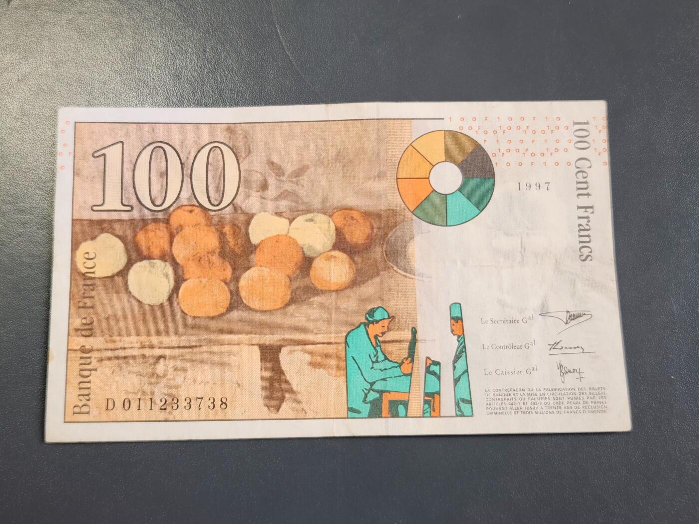 4月1号晚上8点 中外纸币自动截拍第50场 100法郎原票美品