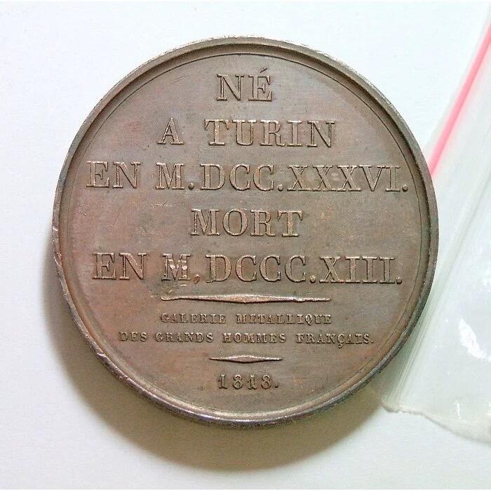 法国1818年 大数学家拉格朗日高浮雕精制大铜章 40MM