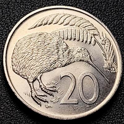 泉币菌-第219场-拍品多 请提前出价 - 原光极美 1969年 英属新西兰20分镍币 几维鸟  伊丽莎白二世女王 28.5mm 