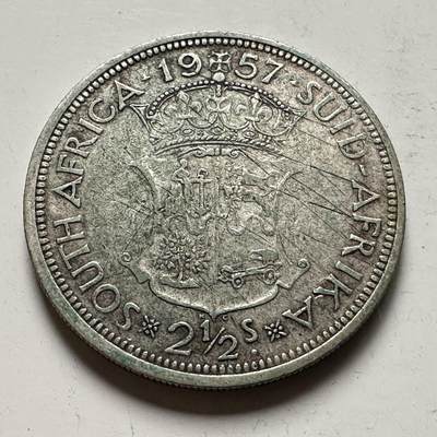 🌹外币初藏🌹🐯2026年第36场   每周二四六晚8️⃣点 接代拍 - 南非 1957年  2½先令 国徽银币 50%银-14.14g-32.3mm