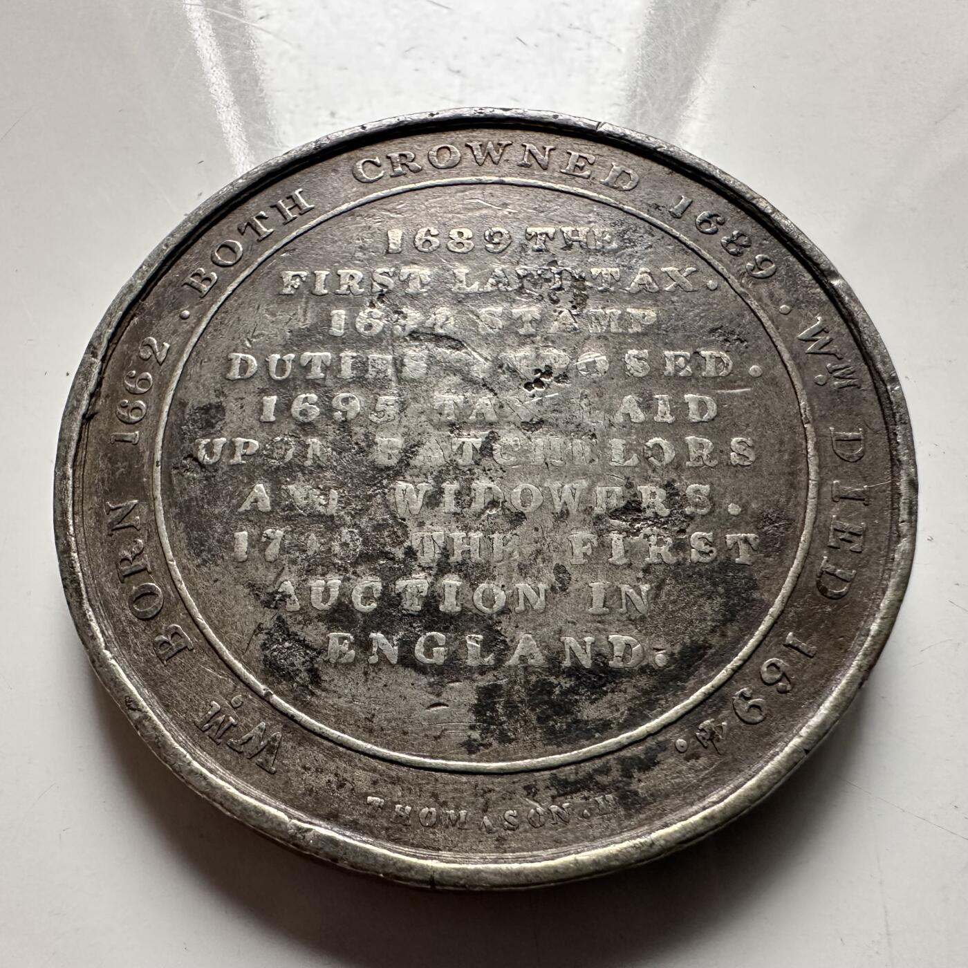 🌹外币初藏🌹🐯2026年第36场   每周二四六晚8️⃣点 接代拍 英国 19世纪初 玛丽二世（1662-1694） 历史事件 白金属纪念章 40.5毫米-29.6克