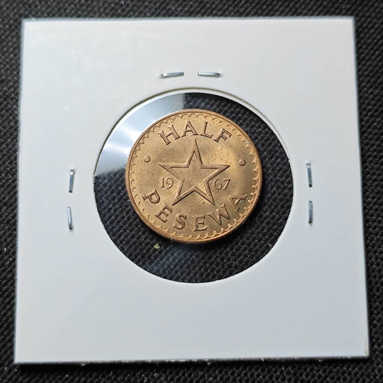 KK钱币收藏小铺  第414期 2月预留时间 周末发货 1967加纳1/2比塞瓦 好品