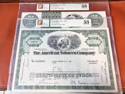 【Blue Auction】世界纸币精拍第802期——18级TOP拍卖/信誉/品质/专业/高效💫 - 【一组4张】美国 1967-83年 大票幅 雕版印刷股票一组 TQG58-45