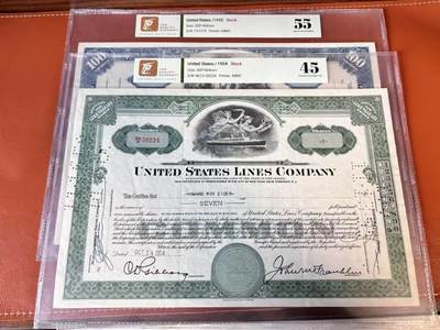 【Blue Auction】世界纸币精拍第802期——18级TOP拍卖/信誉/品质/专业/高效💫 - 【一组4张】美国 1954-93年 大票幅 雕版印刷股票一组 TQG64-45