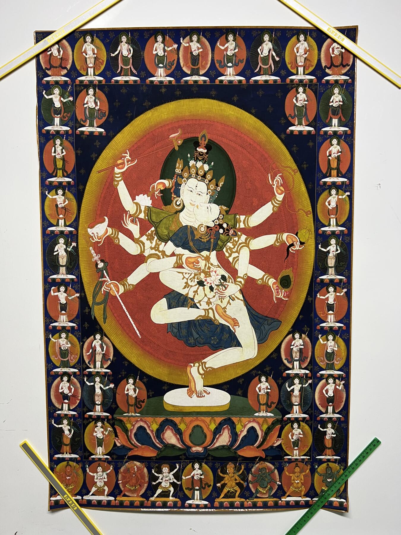 零元拍：唐卡装饰艺术复制画 （非原画）做旧工艺 名稱：勝樂金剛雙神像 规格：90✖️58