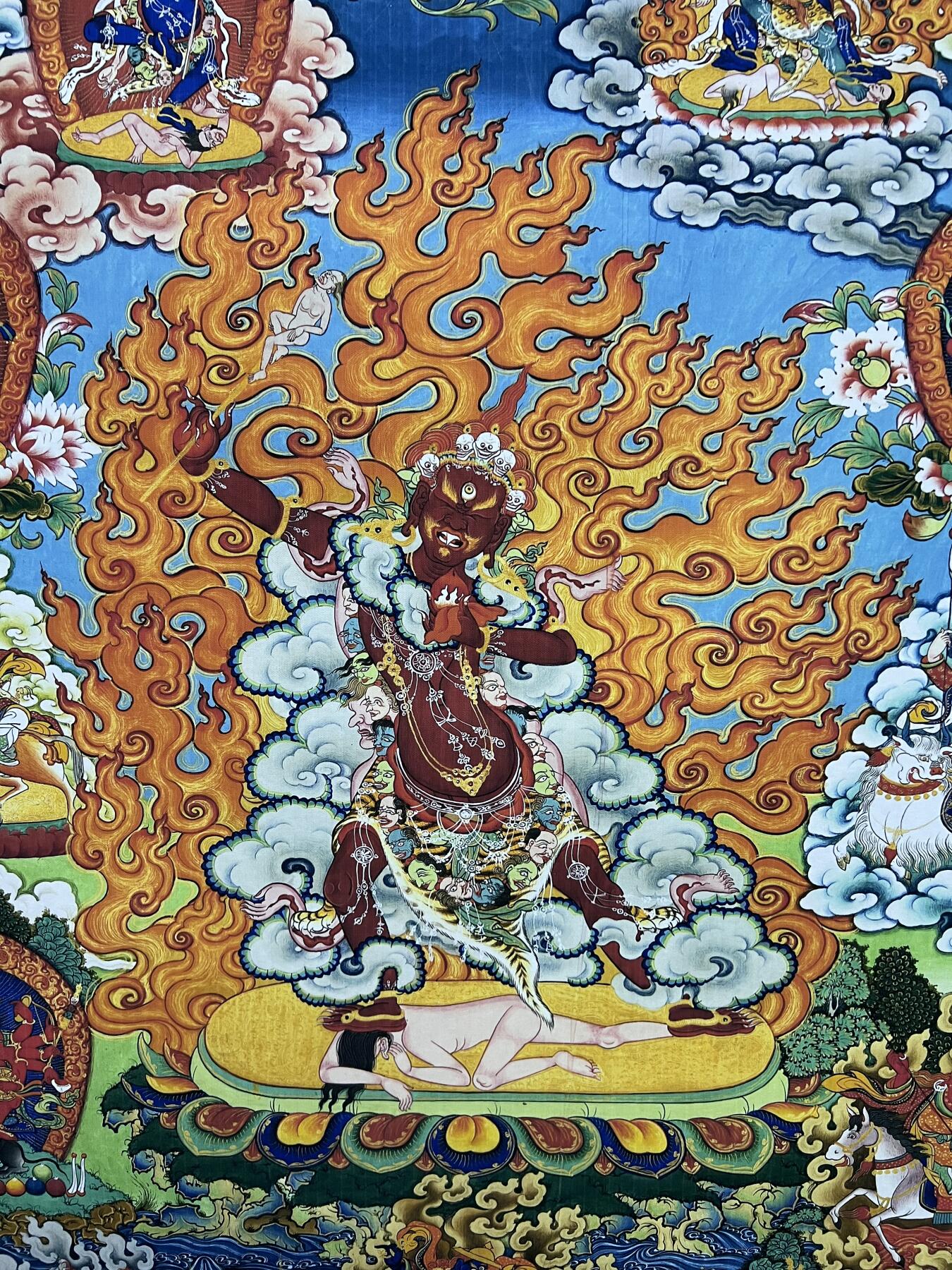 零元拍：唐卡装饰艺术复制画 （非原画）做旧工艺 名稱：作明佛母  规格：80.6✖️55