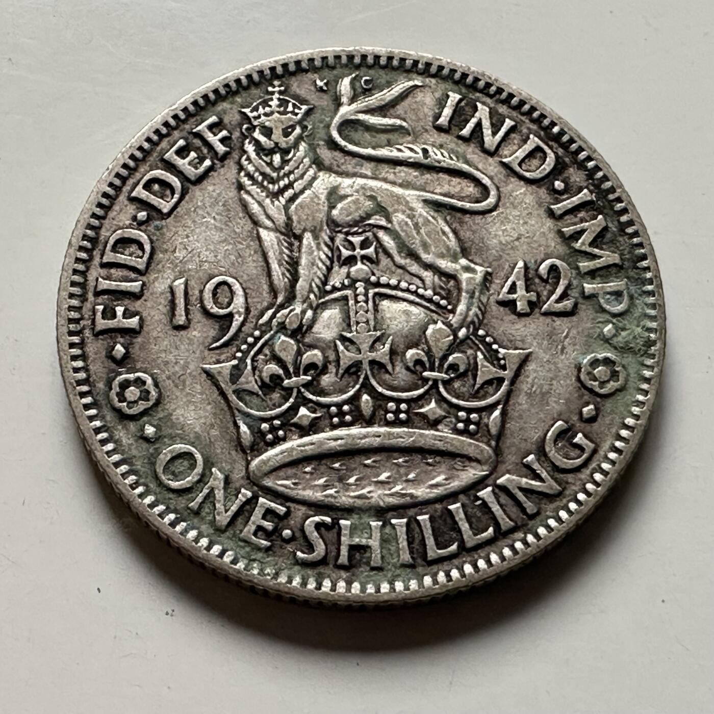 🌹外币初藏🌹🐯2026年第36场   每周二四六晚8️⃣点 接代拍 英国 1942年1先令银币 50%银-5.66g-23.5mm 