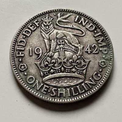 🌹外币初藏🌹🐯2026年第36场   每周二四六晚8️⃣点 接代拍 - 英国 1942年1先令银币 50%银-5.66g-23.5mm 