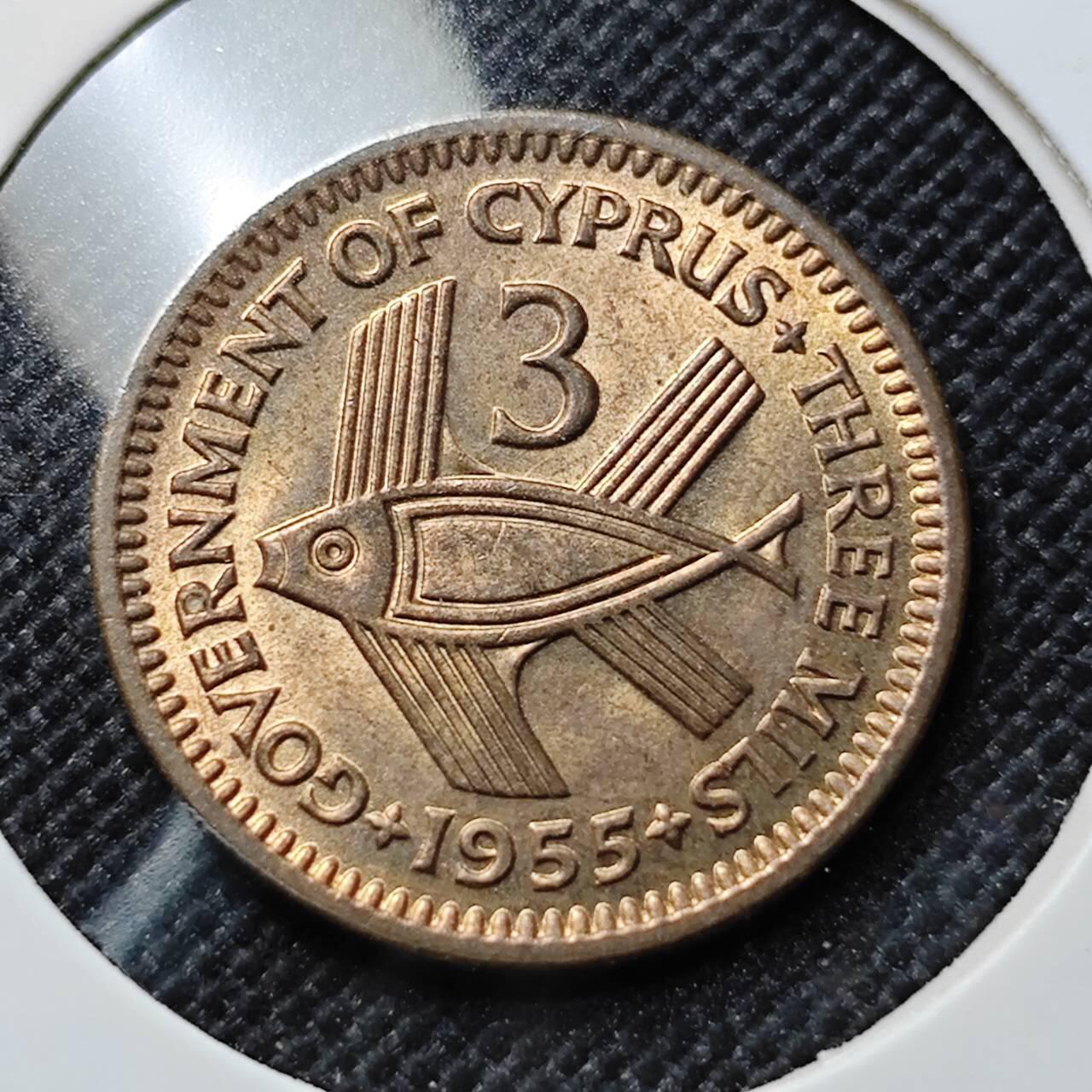 KK钱币收藏小铺  第414期 2月预留时间 周末发货 1955塞浦路斯3米尔 