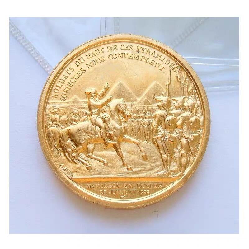 【艺术】法国艺术大章纪念1798年 拿破仑远征埃及+雄鹰高浮雕精制大镀金章 40MM