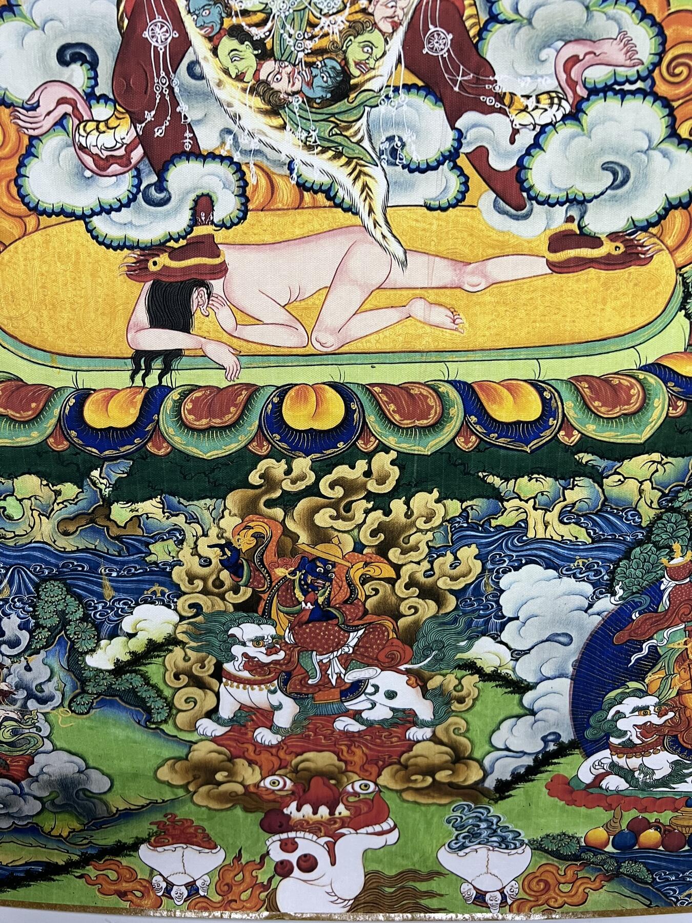 零元拍：唐卡装饰艺术复制画 （非原画）做旧工艺 名稱：作明佛母  规格：80.6✖️55