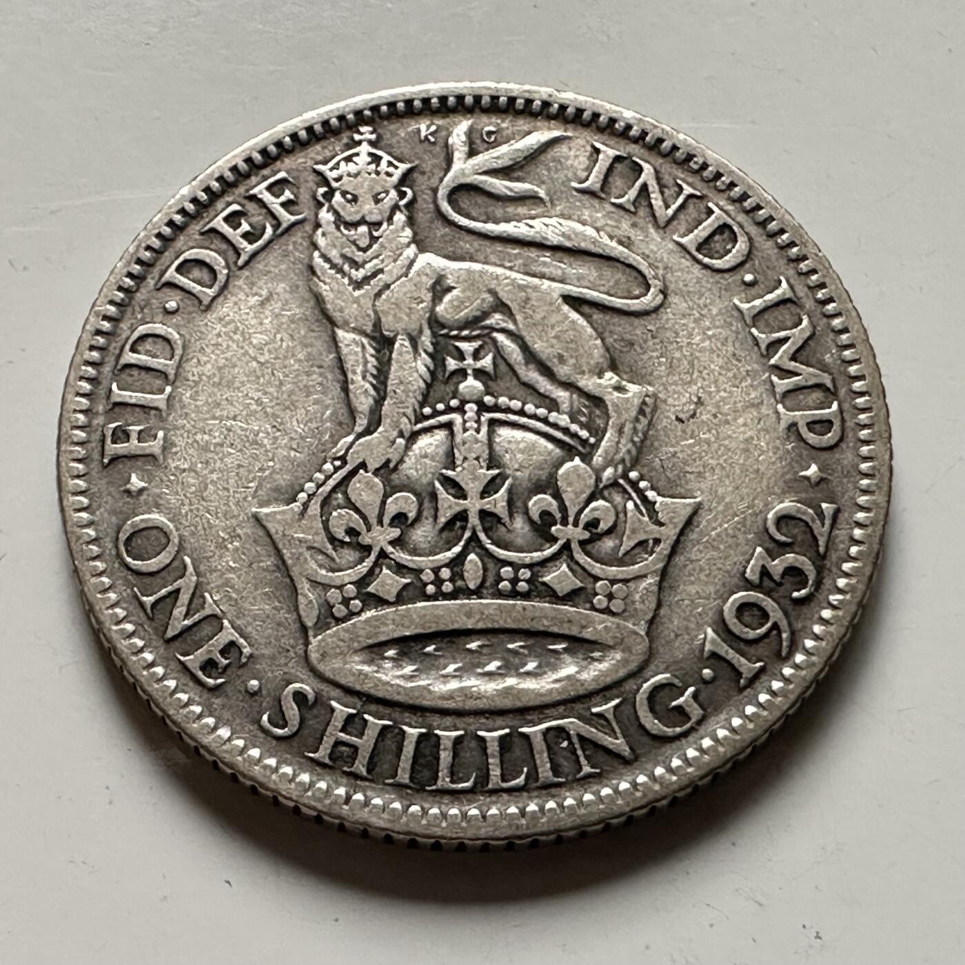 🌹外币初藏🌹🐯2026年第36场   每周二四六晚8️⃣点 接代拍 英国 1932年1先令银币 50%银-5.66g-23.5mm  b