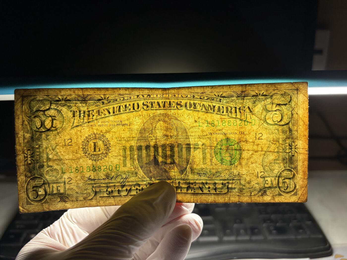 2026年集古藏今外币拍卖第三期-第10场—（总第320拍-纸币专场），本期拍完结算一次，发货时间2-3天，休息几天后继续新的一期拍卖。 1974年美国5美元