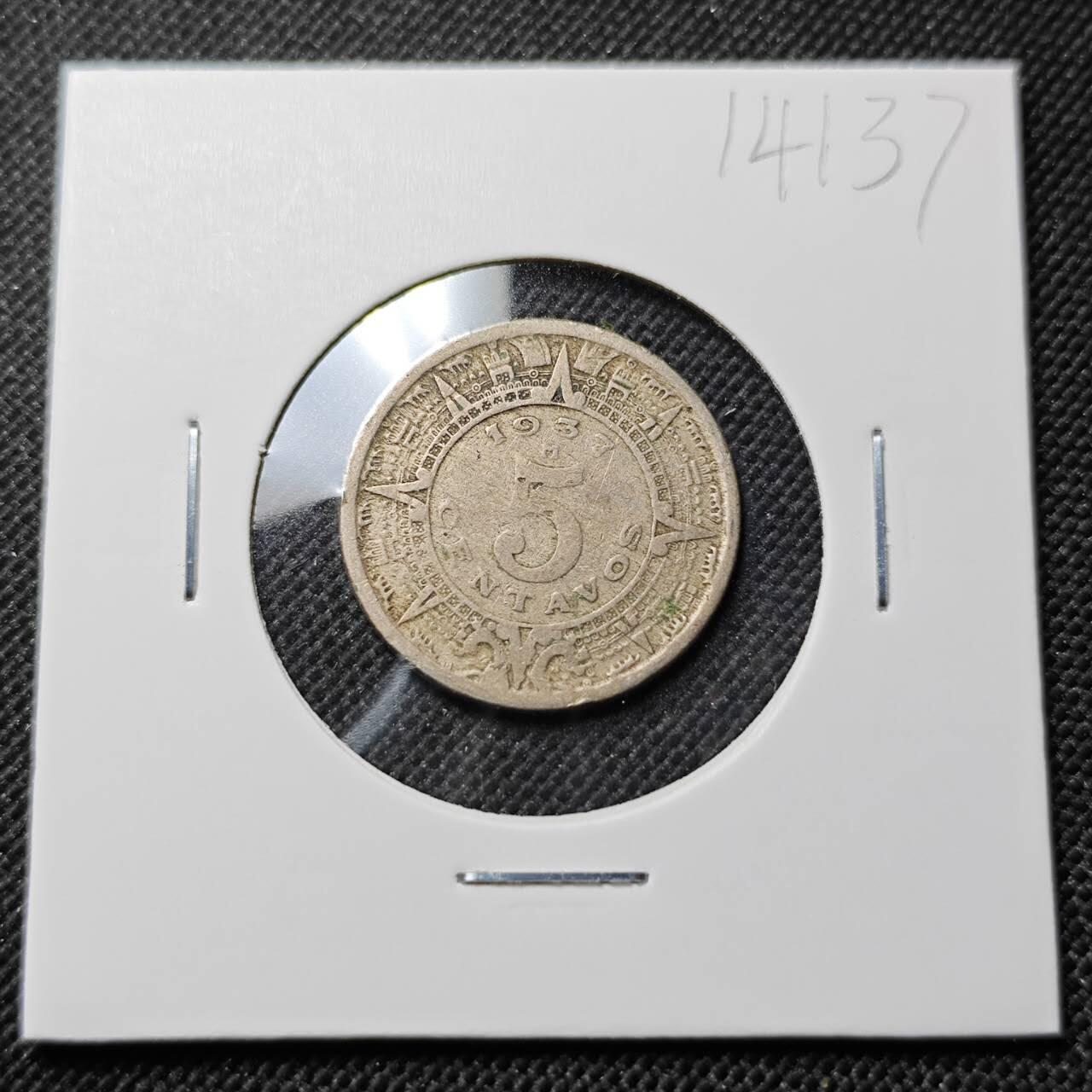 KK钱币收藏小铺  第414期 2月预留时间 周末发货 1937 墨西哥5分