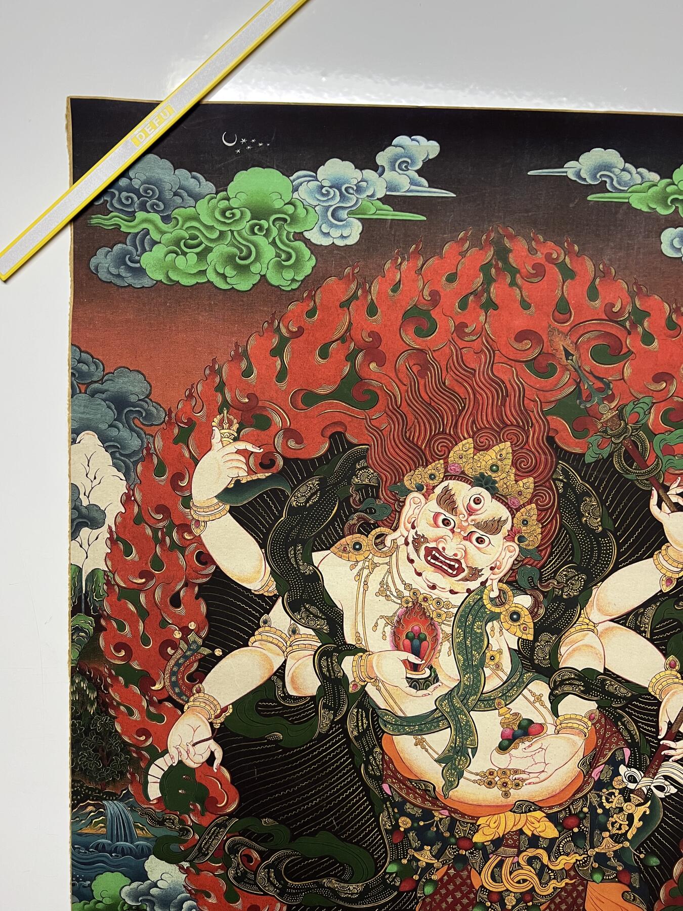 零元拍：唐卡装饰艺术复制画 （非原画）做旧工艺 名稱：白马哈嘎拉 尺寸 90✖️45