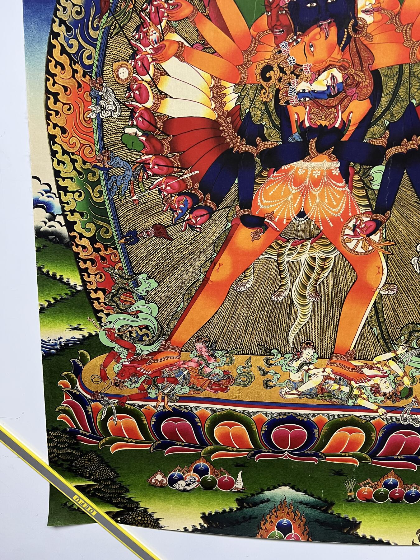 零元拍：唐卡装饰艺术复制画 （非原画）做旧工艺 名稱：大威德金刚 规格：83✖️59