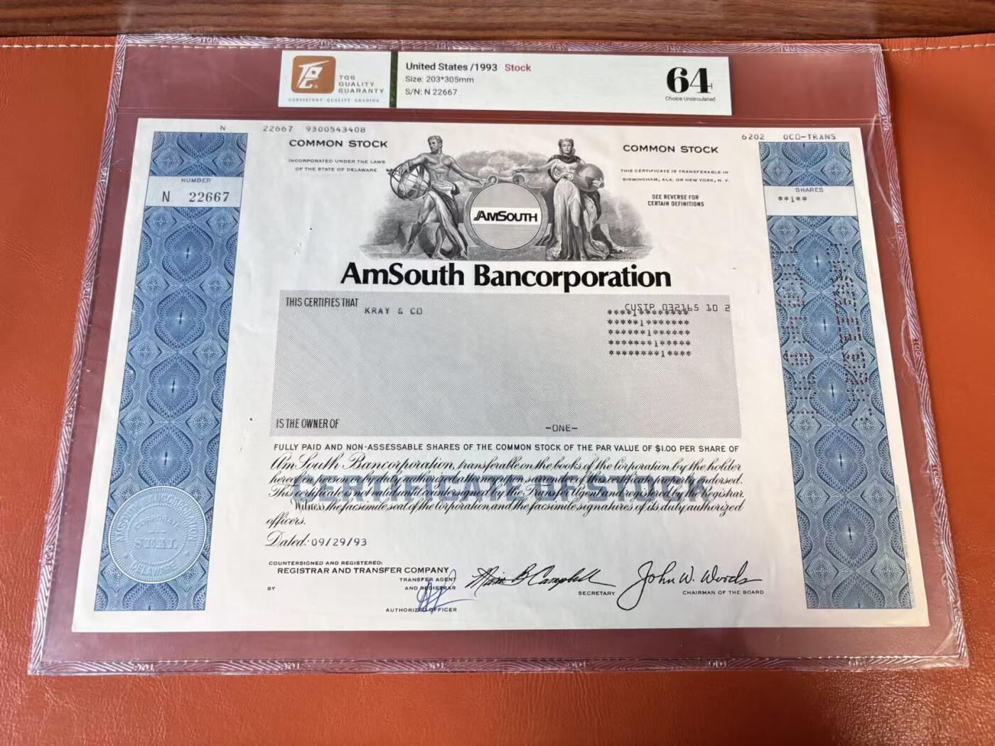 【Blue Auction】世界纸币精拍第802期——18级TOP拍卖/信誉/品质/专业/高效💫 【一组4张】美国 1954-93年 大票幅 雕版印刷股票一组 TQG64-45