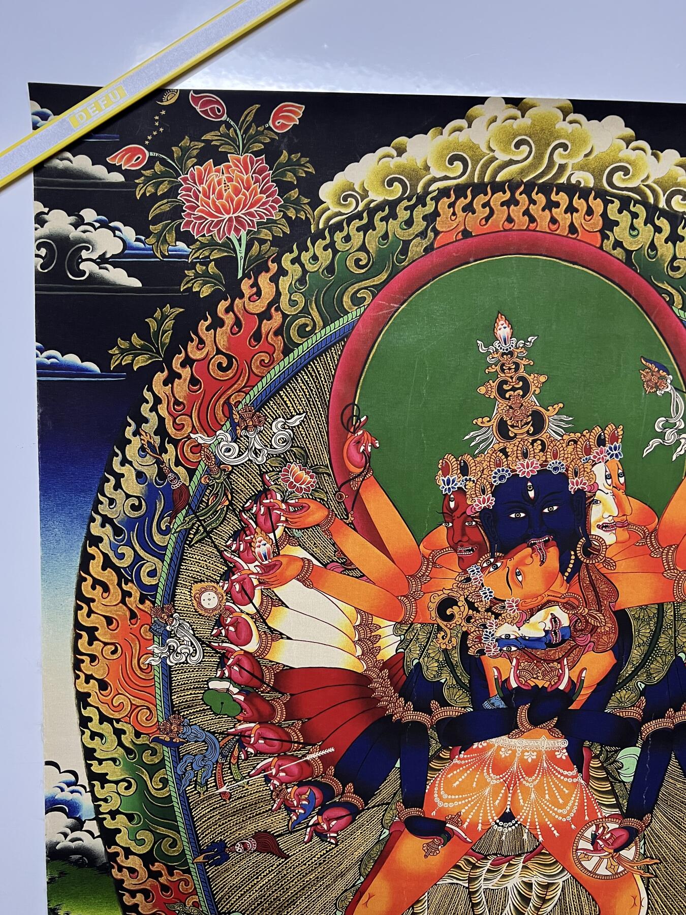 零元拍：唐卡装饰艺术复制画 （非原画）做旧工艺 名稱：大威德金刚 规格：83✖️59