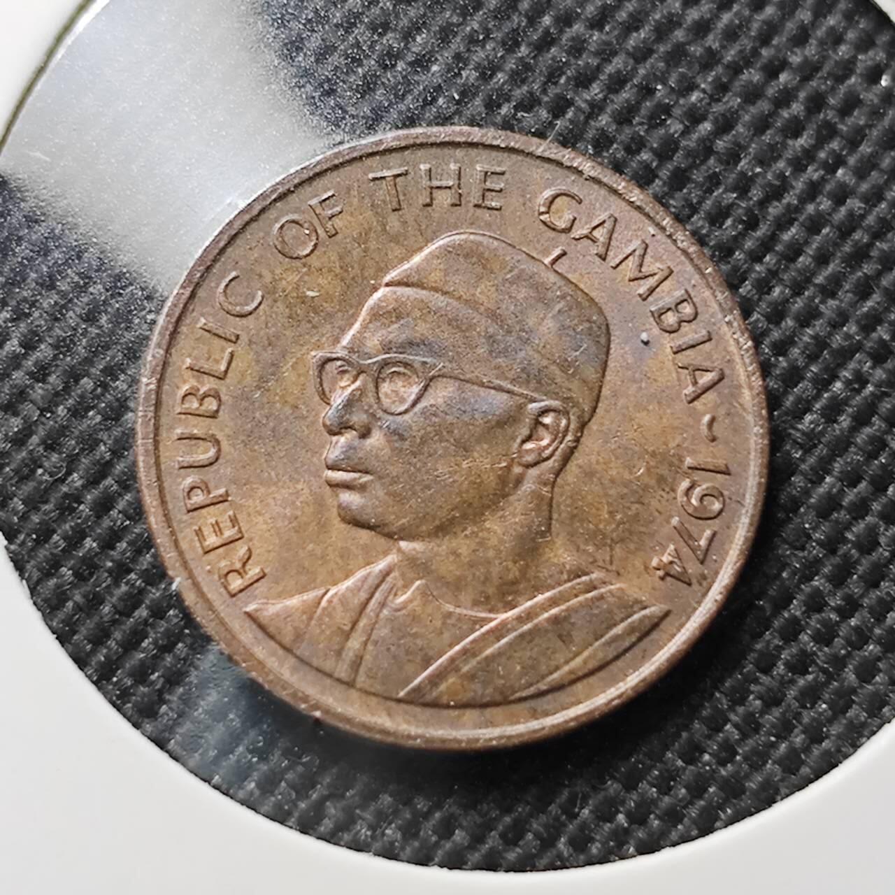 KK钱币收藏小铺  第414期 2月预留时间 周末发货 1974冈比亚1布图 铜币