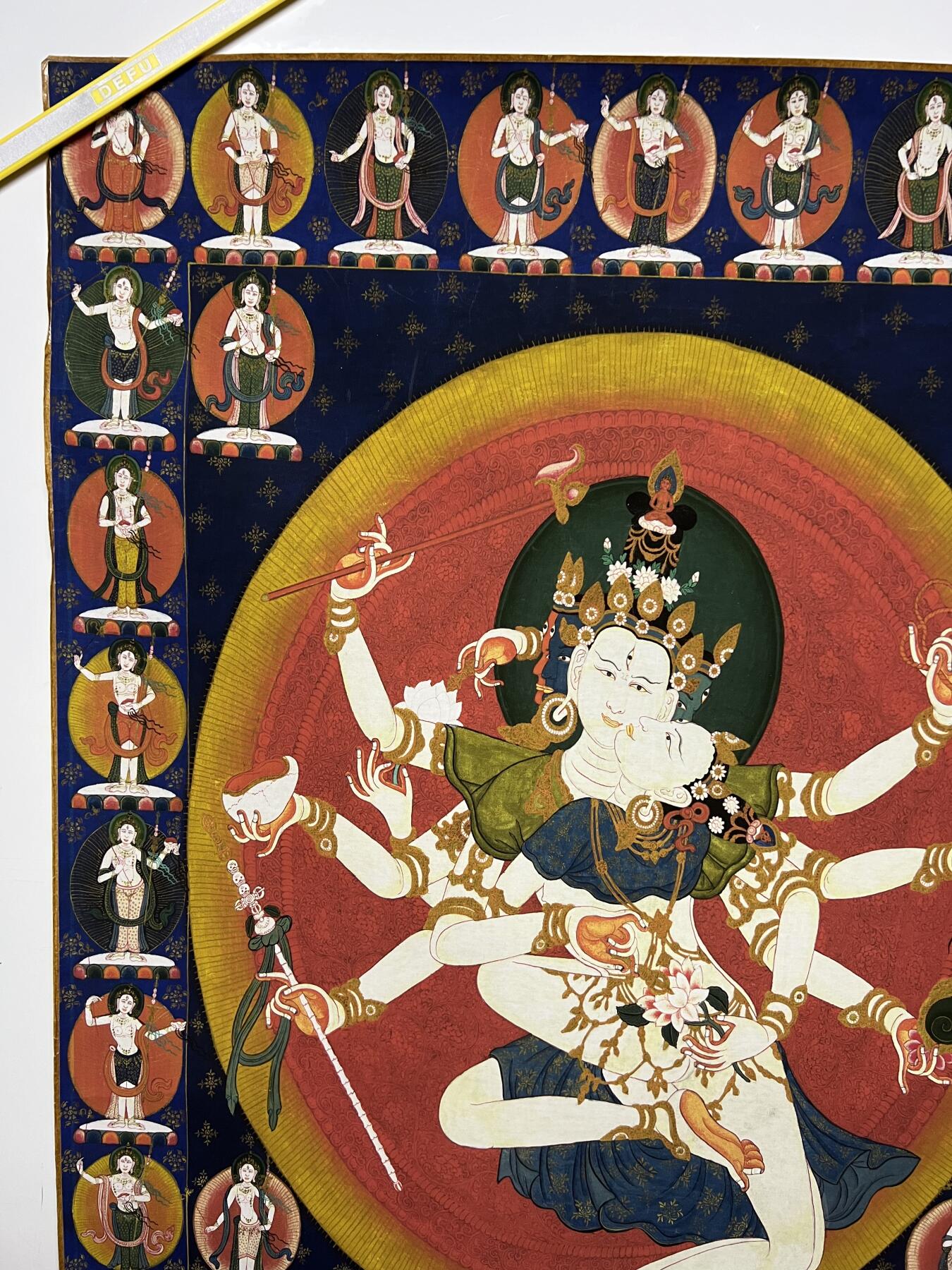 零元拍：唐卡装饰艺术复制画 （非原画）做旧工艺 名稱：勝樂金剛雙神像 规格：90✖️58