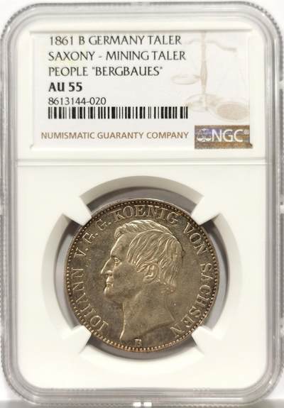 博洋堂世界钱币拍卖第167期（全场包邮） - NGC AU55 季军分！德国萨克森1861B矿业泰勒银币，发行量稀少，更高分仅2枚
