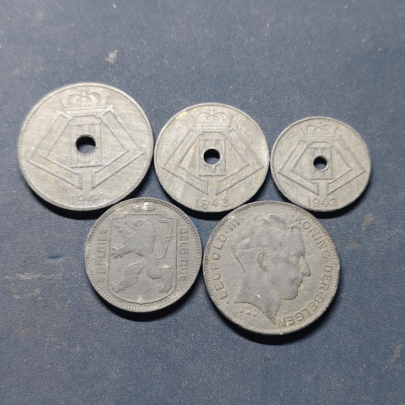 【全场包邮】纯粹捡漏拍518场 德占比利时1941-1945年BELGEN佛莱芒语版5枚锌币套币