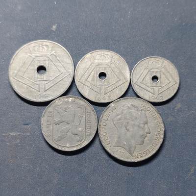 【全场包邮】纯粹捡漏拍518场 - 德占比利时1941-1945年BELGEN佛莱芒语版5枚锌币套币