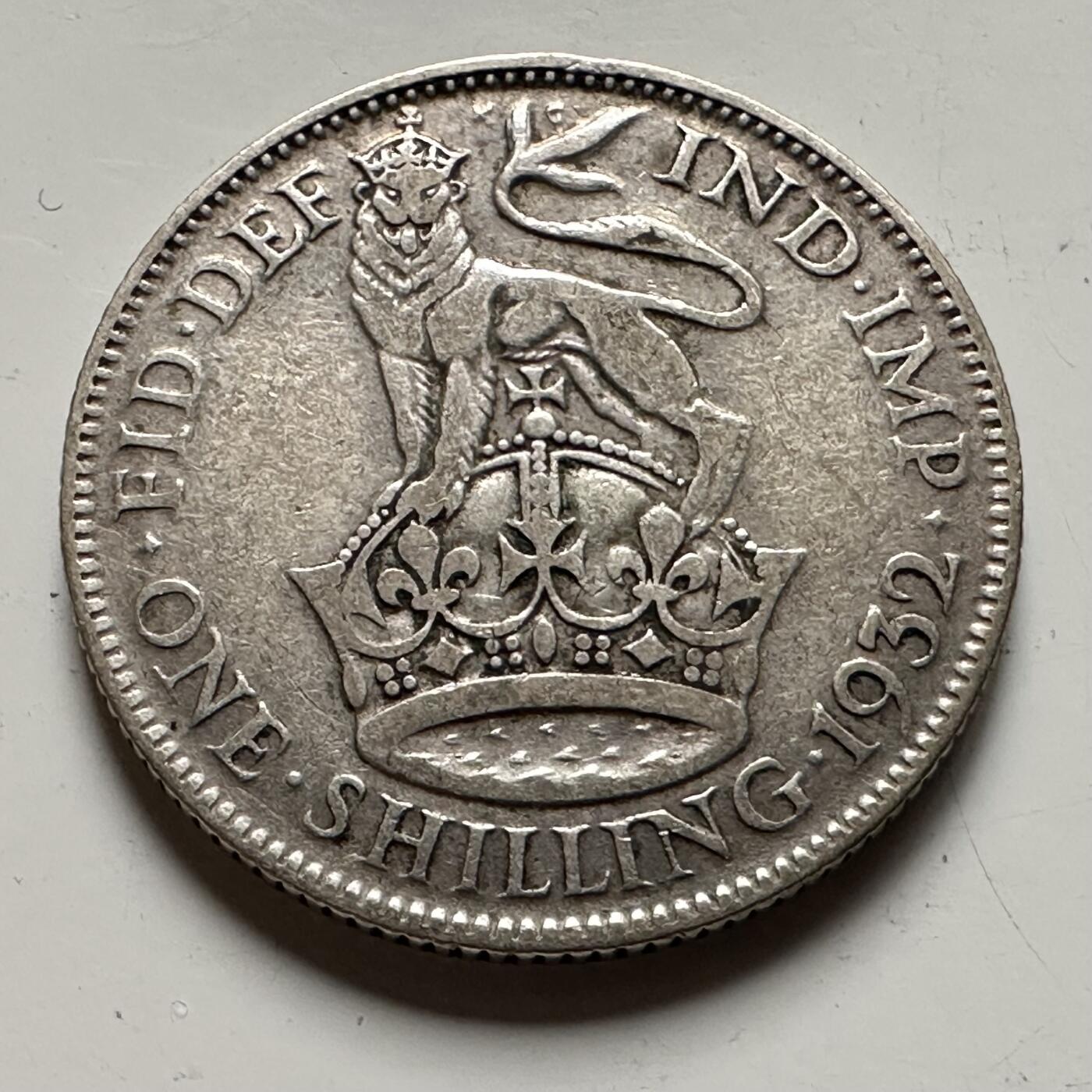 🌹外币初藏🌹🐯2026年第36场   每周二四六晚8️⃣点 接代拍 英国 1932年1先令银币 50%银-5.66g-23.5mm  a