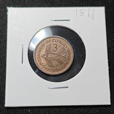 KK钱币收藏小铺  第415期 2月预留时间 周末发货 1955塞浦路斯3米尔铜币