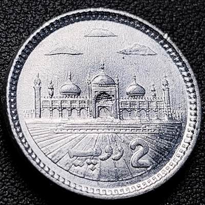 泉币菌-第219场-拍品多 请提前出价 - 少见原光极美 清真寺 巴基斯坦2卢比铝制硬币 厚重3mm 直径22.5毫米