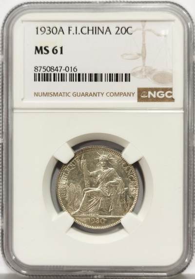 博洋堂世界钱币拍卖第167期（全场包邮） - NGC MS61 法属印支1930年坐洋20分银币