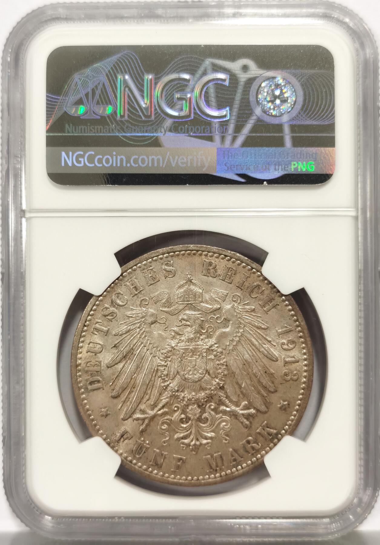 博洋堂世界钱币拍卖第167期（全场包邮） NGC MS63 德国普鲁士1913A威廉二世军装5马克大银币