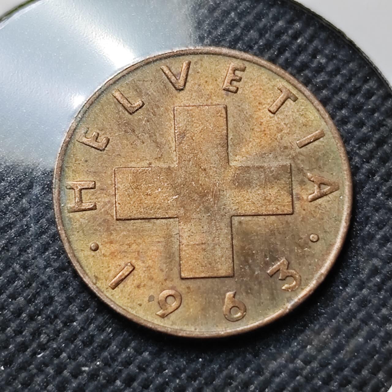 KK钱币收藏小铺  第414期 2月预留时间 周末发货 1963瑞士1分 铜币