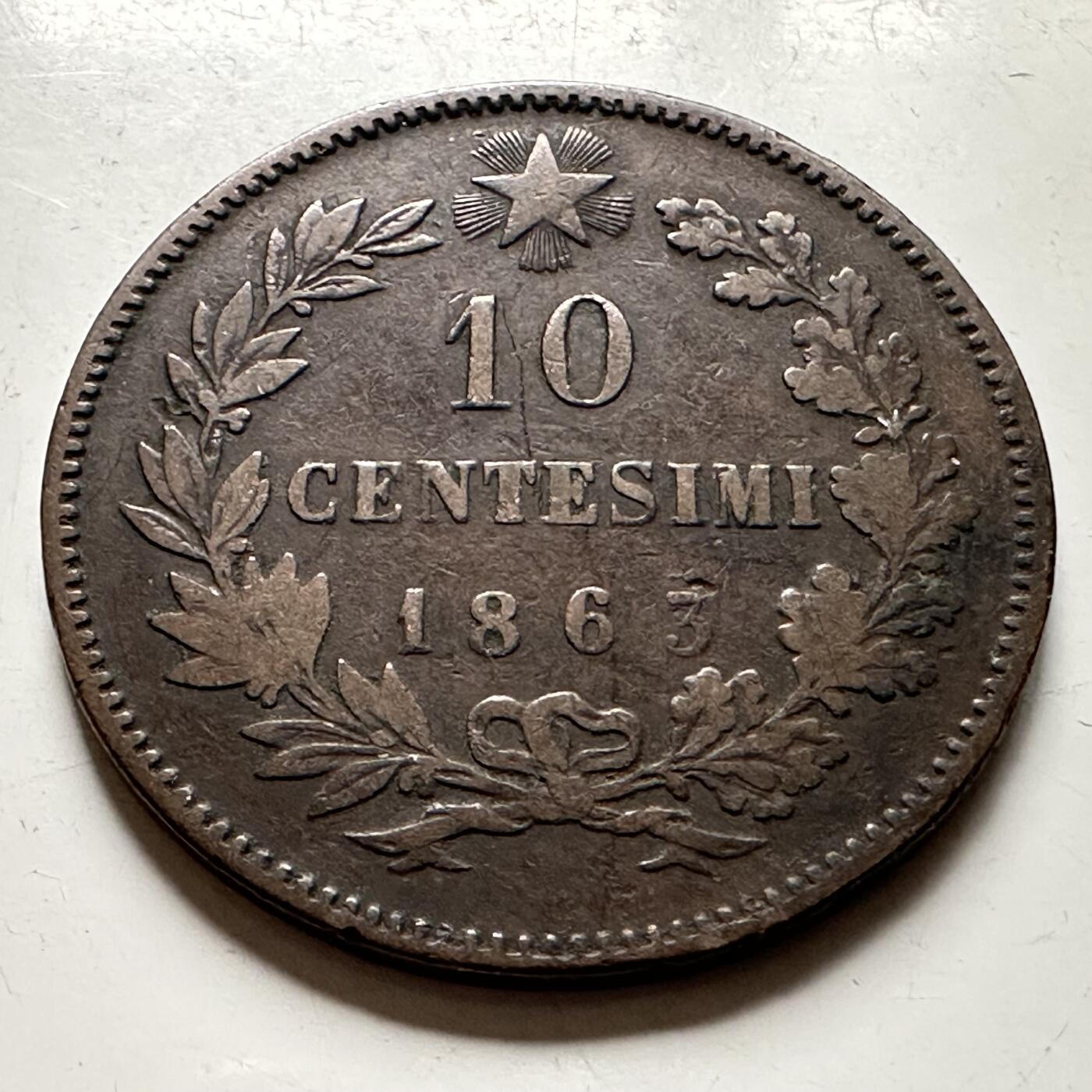 🌹外币初藏🌹🐯2026年第36场   每周二四六晚8️⃣点 接代拍 意大利王国 1863年 维托里奥·埃马努埃莱二世 10分铜币