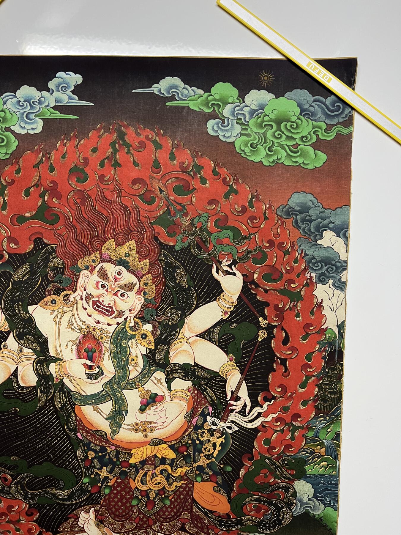 零元拍：唐卡装饰艺术复制画 （非原画）做旧工艺 名稱：白马哈嘎拉 尺寸 90✖️45