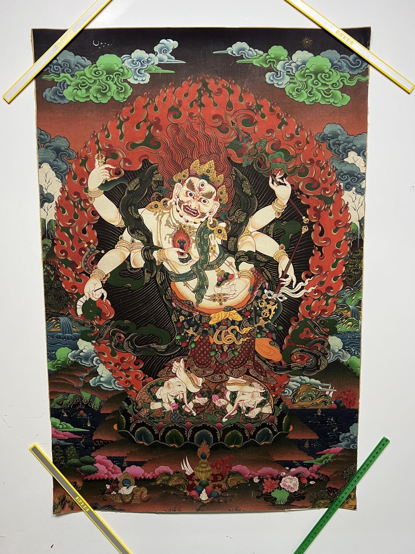 零元拍：唐卡装饰艺术复制画 （非原画）做旧工艺 名稱：白马哈嘎拉 尺寸 90✖️45