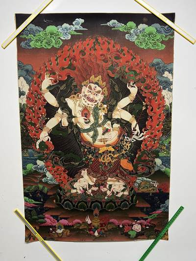 零元拍：唐卡装饰艺术复制画 （非原画）做旧工艺 名稱：白马哈嘎拉 尺寸 90✖️45 - 零元拍：唐卡装饰艺术复制画 （非原画）做旧工艺 名稱：白马哈嘎拉 尺寸 90✖️45