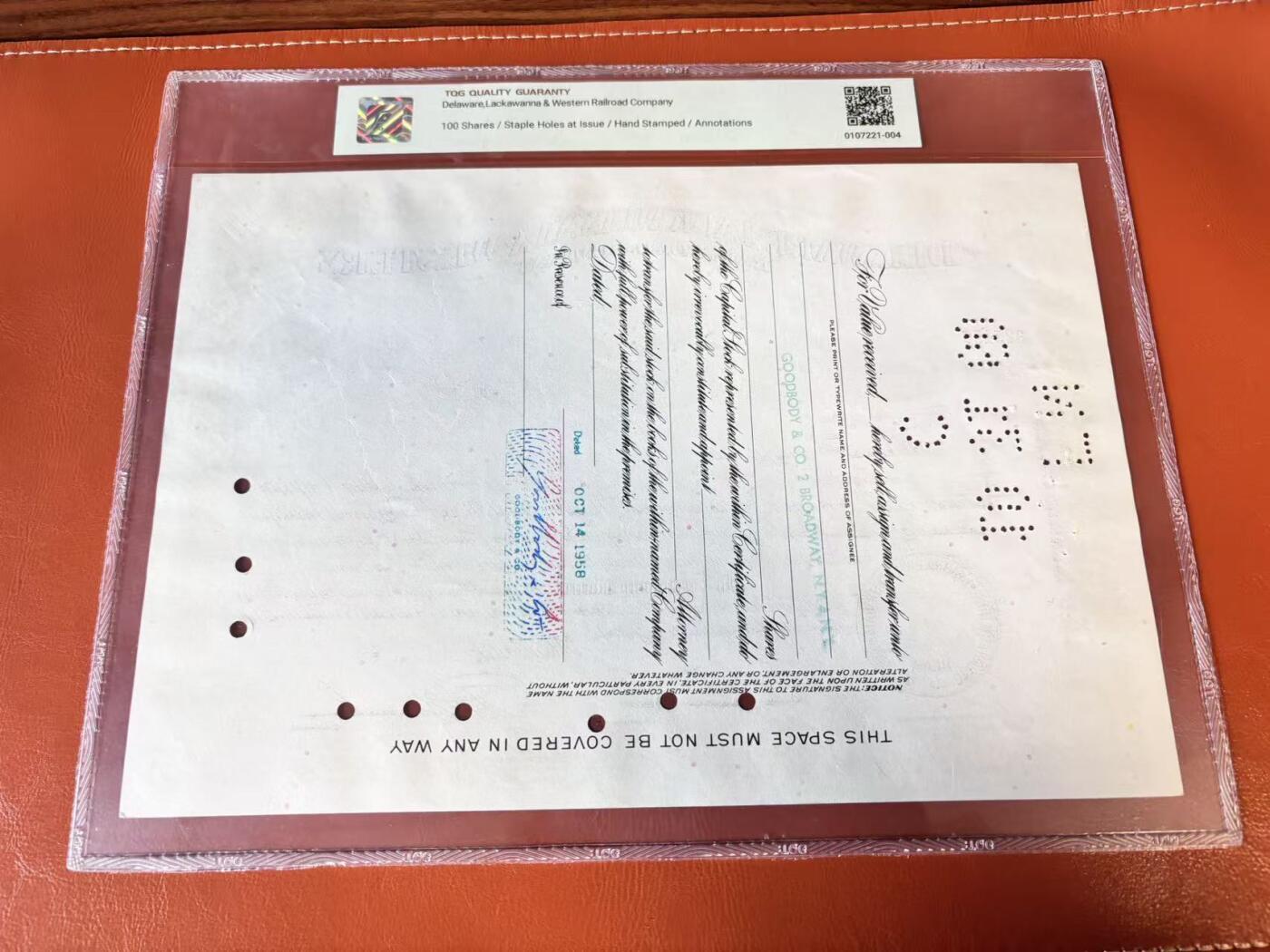 【Blue Auction】世界纸币精拍第802期——18级TOP拍卖/信誉/品质/专业/高效💫  【一组4张】美国 1939-68年 大票幅 雕版印刷股票一组 TQG58-53