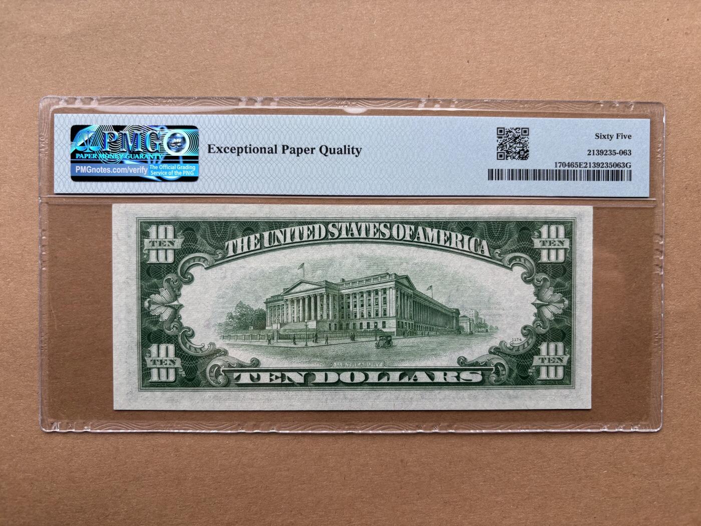 【礼羽收藏】🌏世界钱币拍卖第131期 1934C版 10美 PMG65E 银币券最大面值