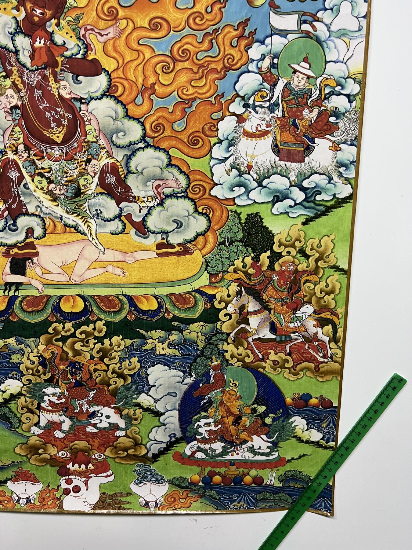 零元拍：唐卡装饰艺术复制画 （非原画）做旧工艺 名稱：作明佛母  规格：80.6✖️55