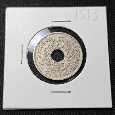 KK钱币收藏小铺  第415期 2月预留时间 周末发货 1938法属印度支那5分