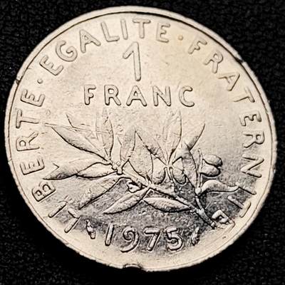泉币菌-第219场-拍品多 请提前出价 - 法国早期（1975年）1法郎镍币  播种女神 入欧前 末版 绝版币