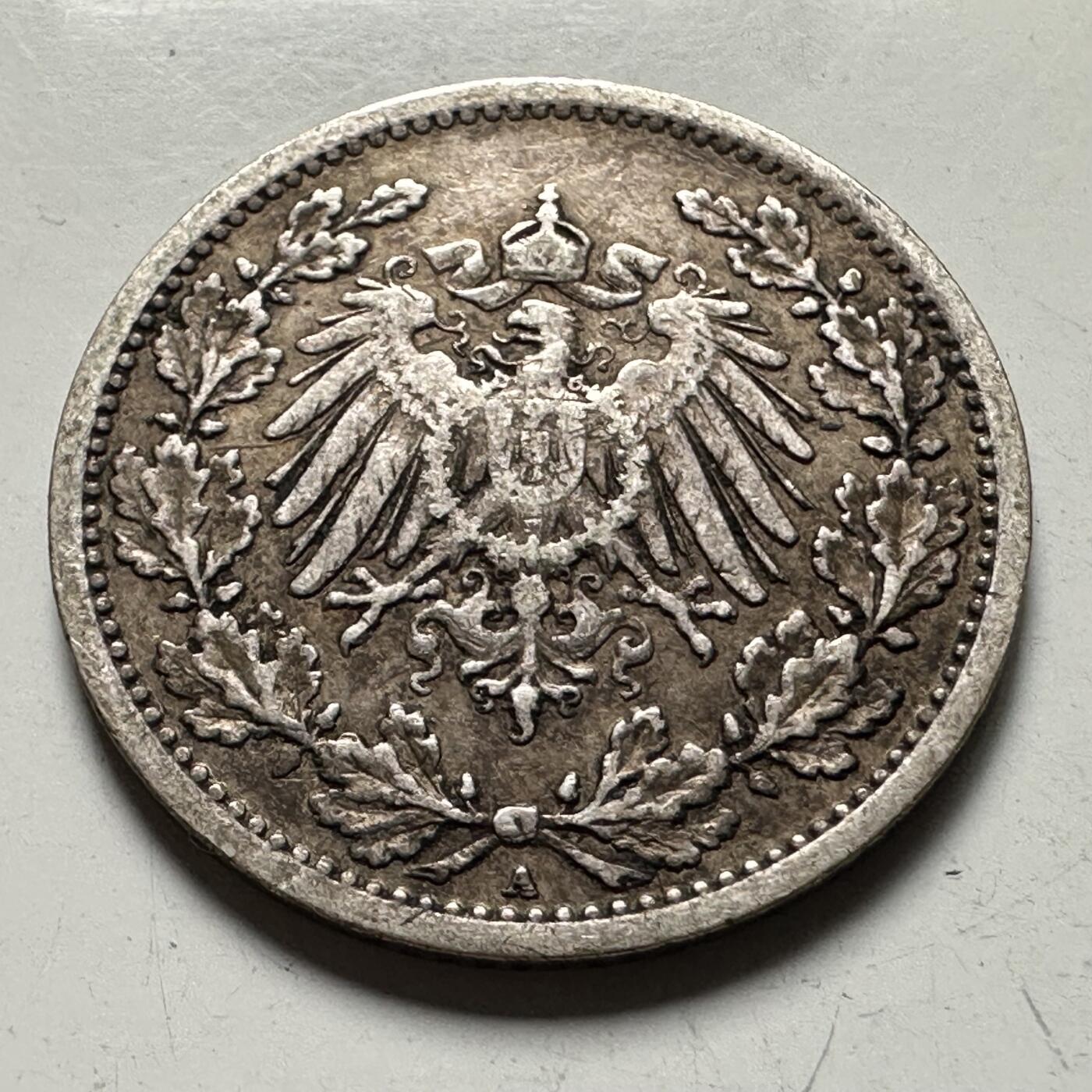 🌹外币初藏🌹🐯2026年第36场   每周二四六晚8️⃣点 接代拍 德意志帝国 1907年 帝国鹰 ½马克 银币 90%银-5.55g-23.0mm